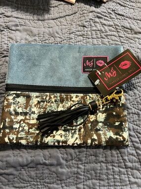 Makeup Junkie Bags Blue & Brown velvet